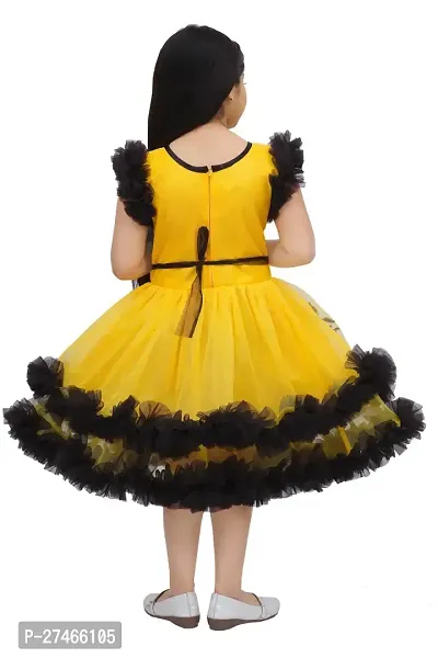Girls Yellow and Black Embellished Net Party Wear Frock - Image 2