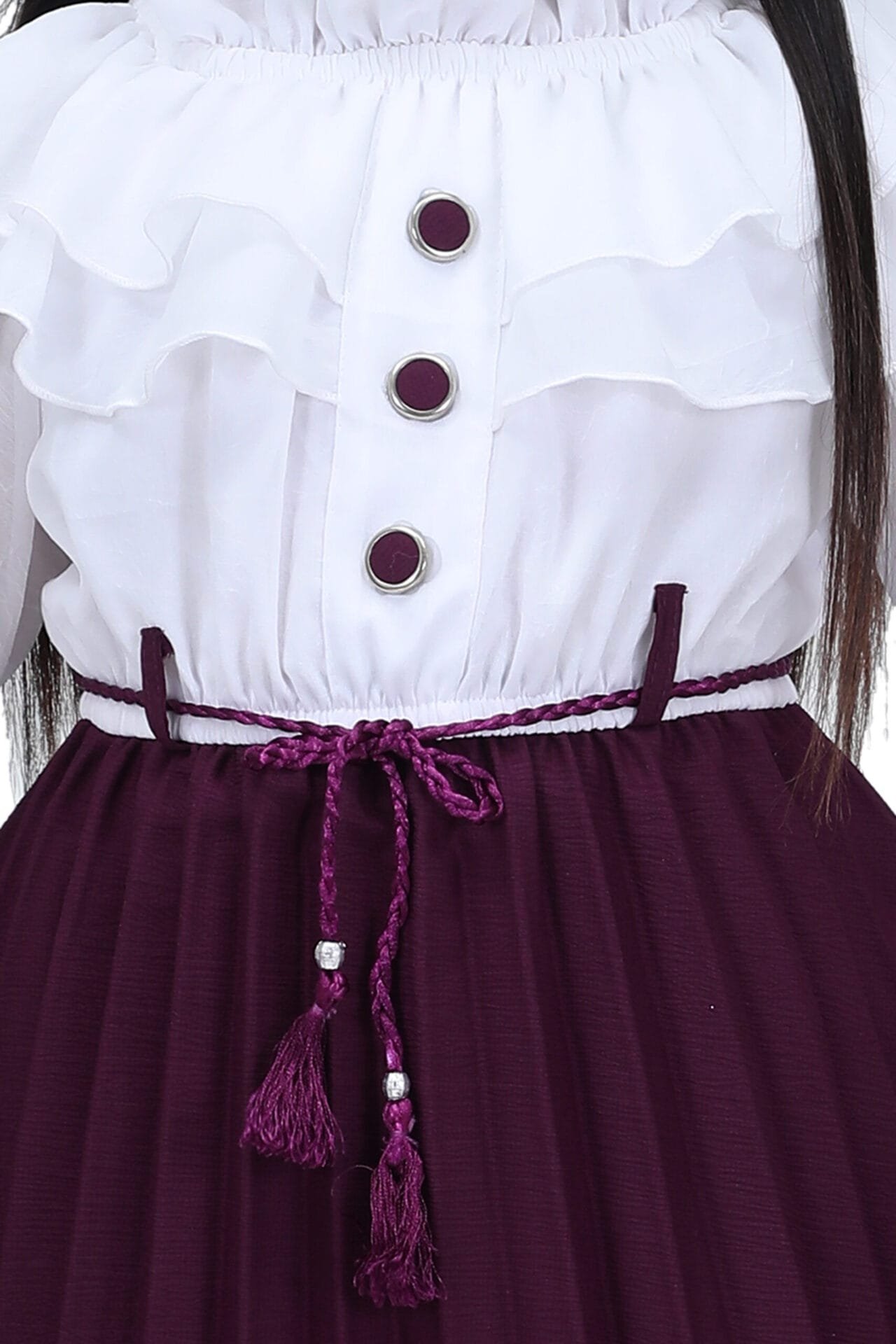 Girls Maroon and White Western Style Party Dress - Image 4