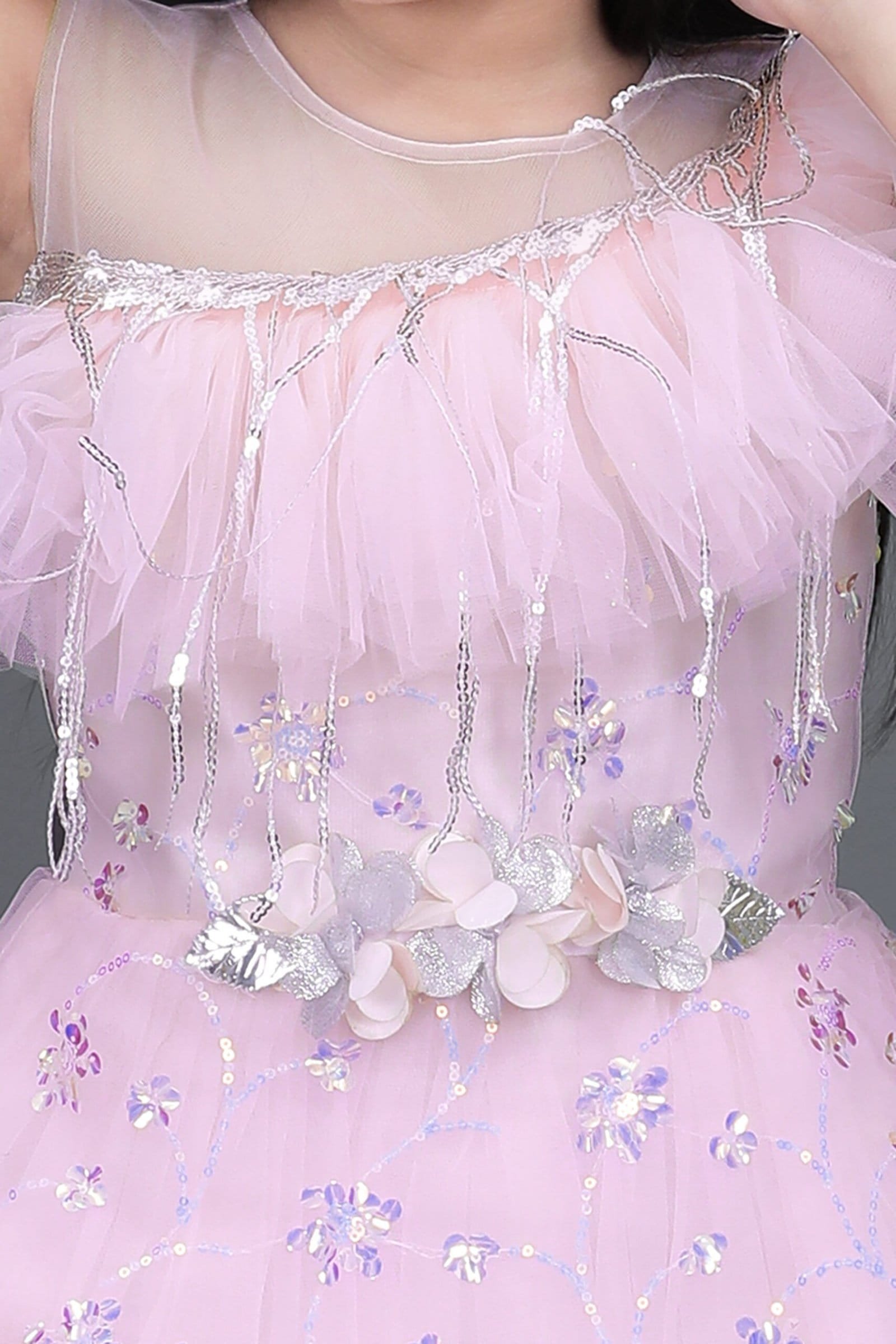 Girls Net Frock for Kids Dress Gowns - Pink Color - Image 4