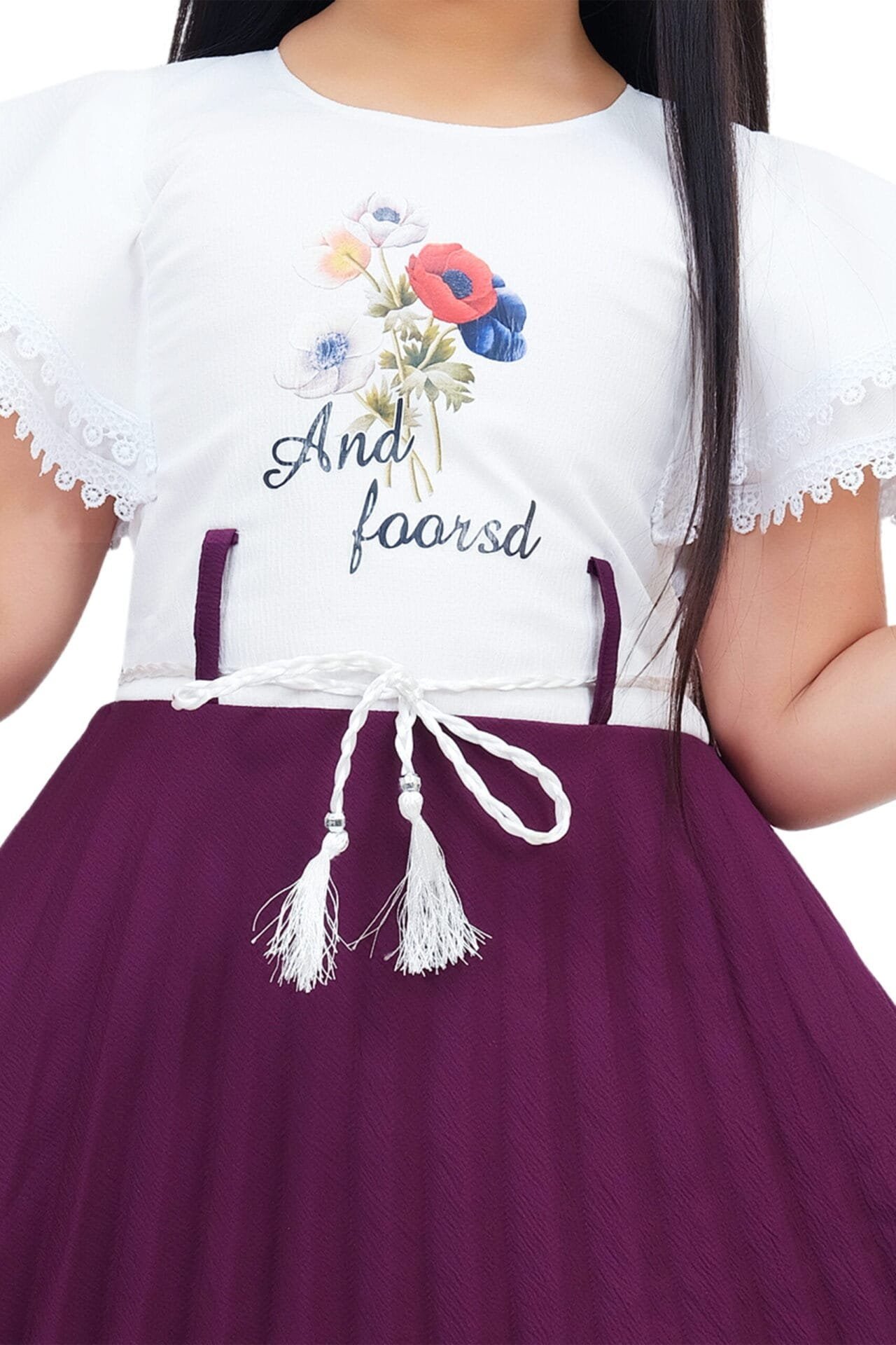 Girls Maroon Party Wear Frock - Image 4