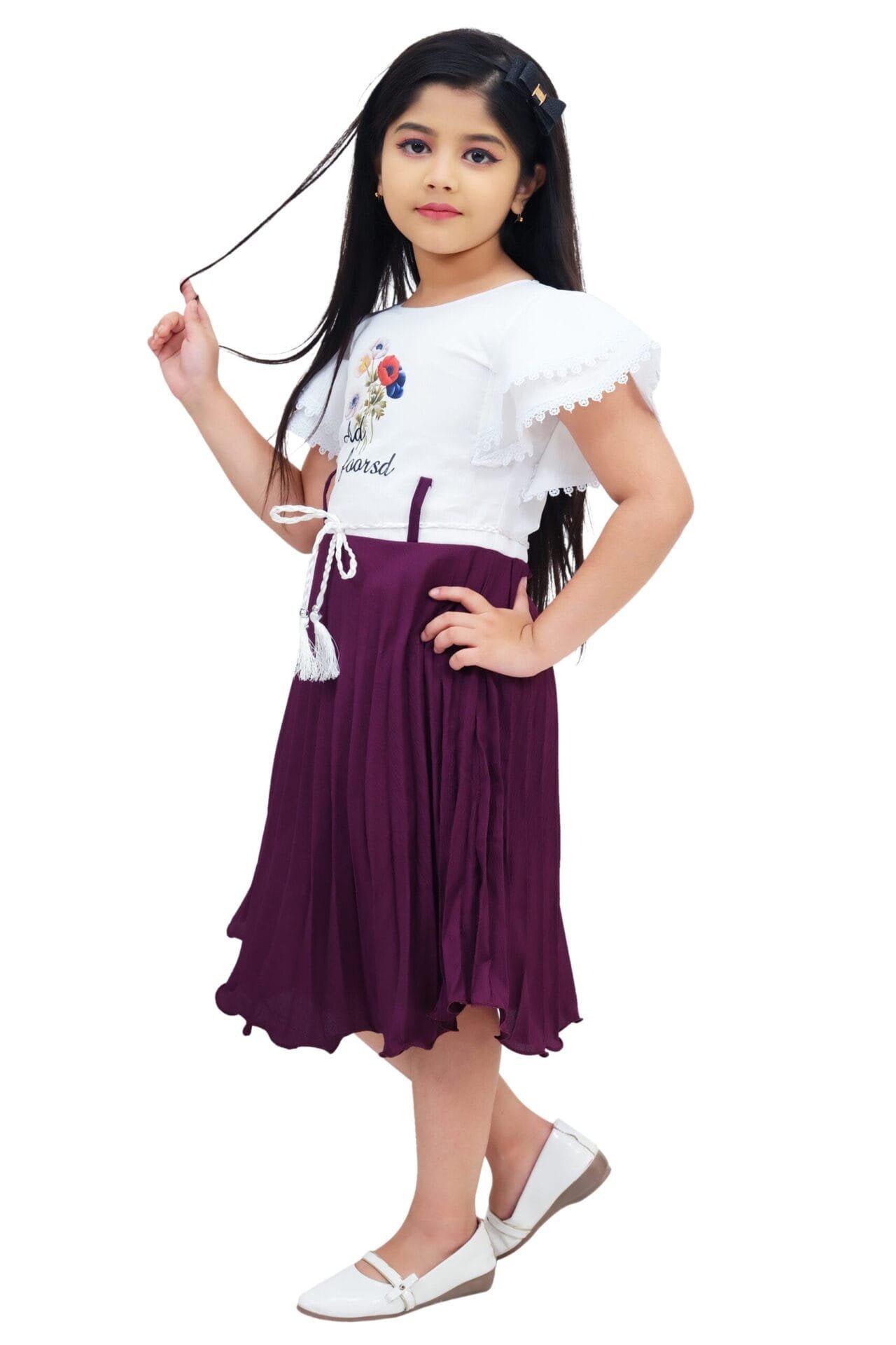 Girls Maroon Party Wear Frock - Image 3