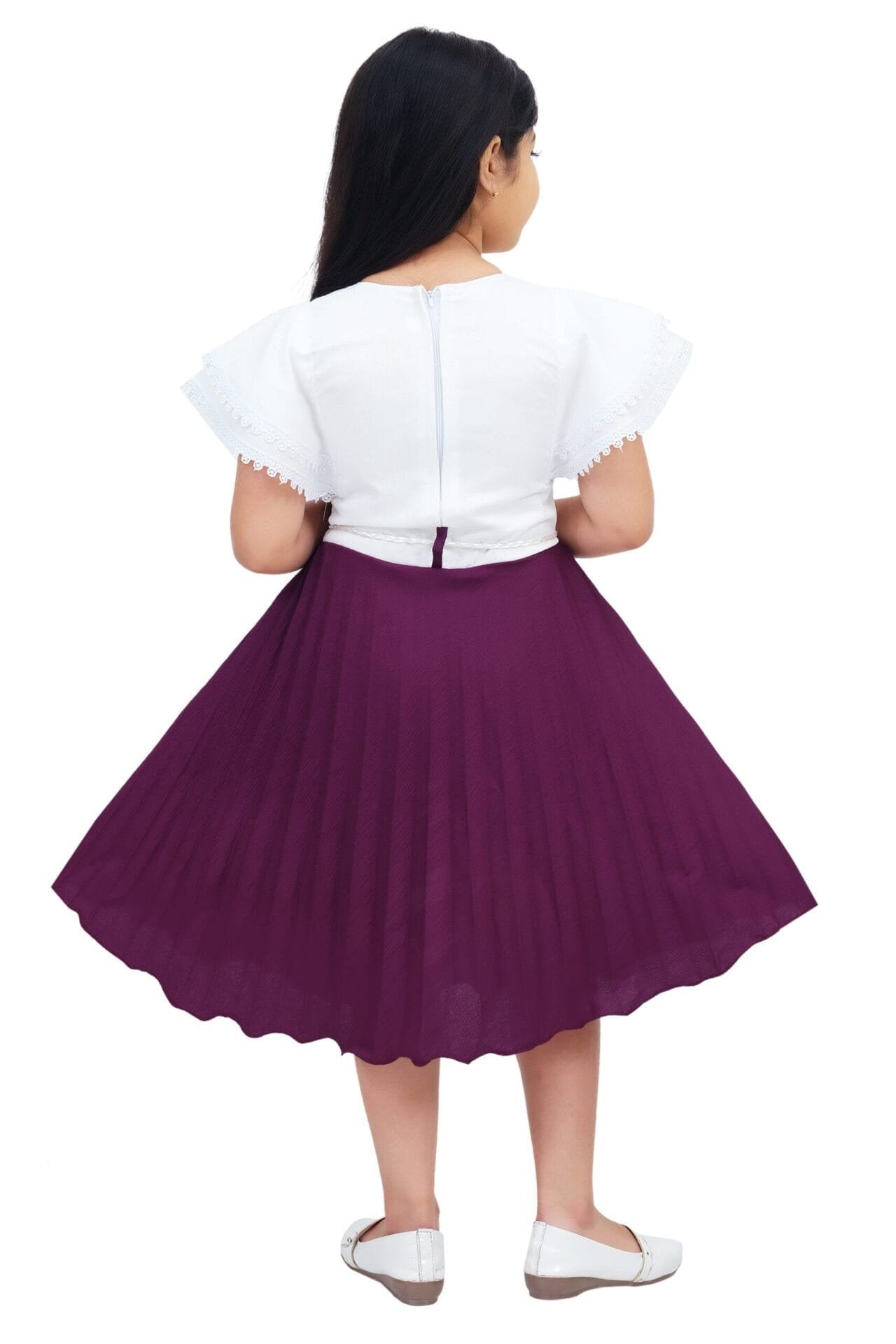 Girls Maroon Party Wear Frock - Image 2