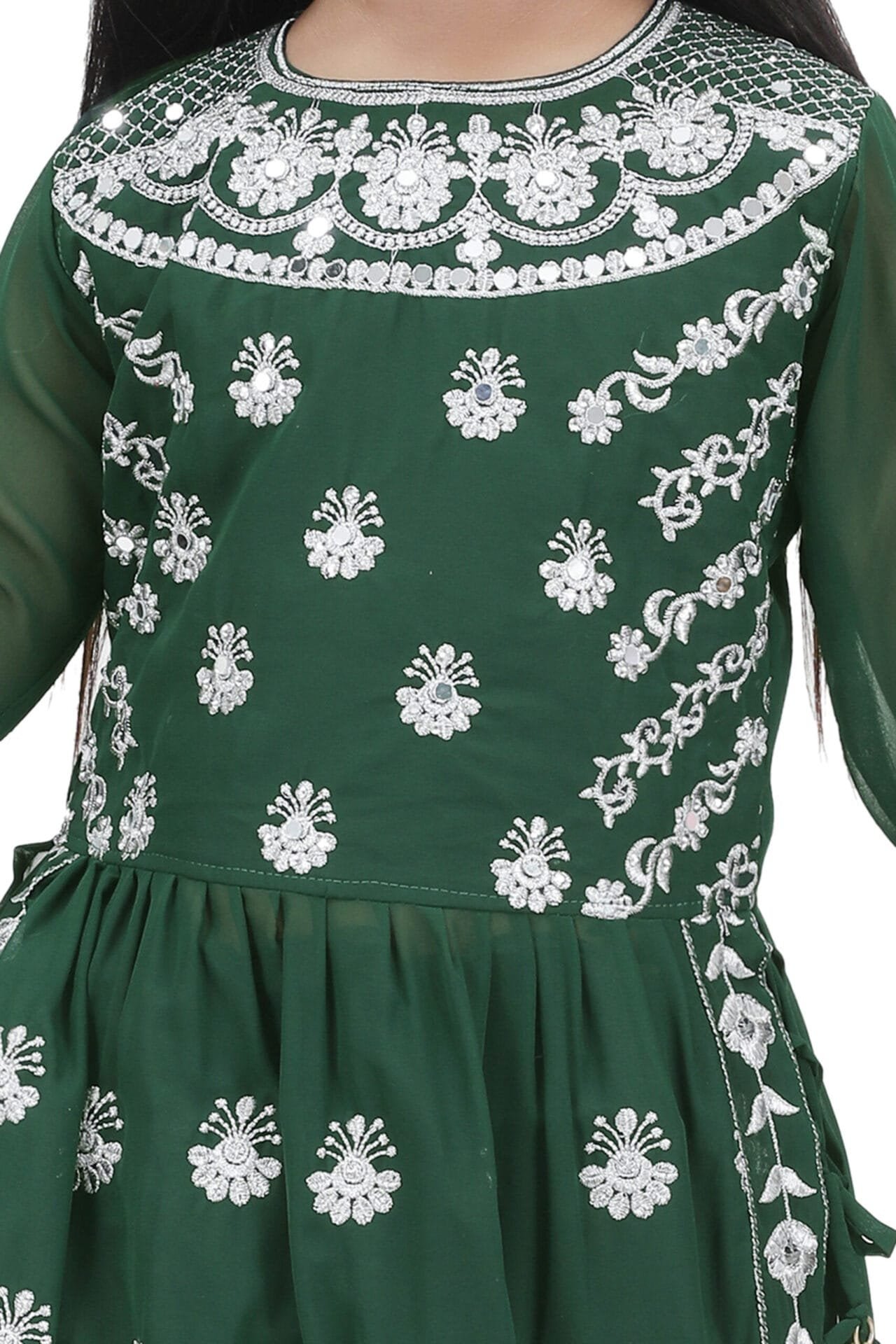 Girls Green Nayra Suit with Embroidery and Stone Handwork - Image 4