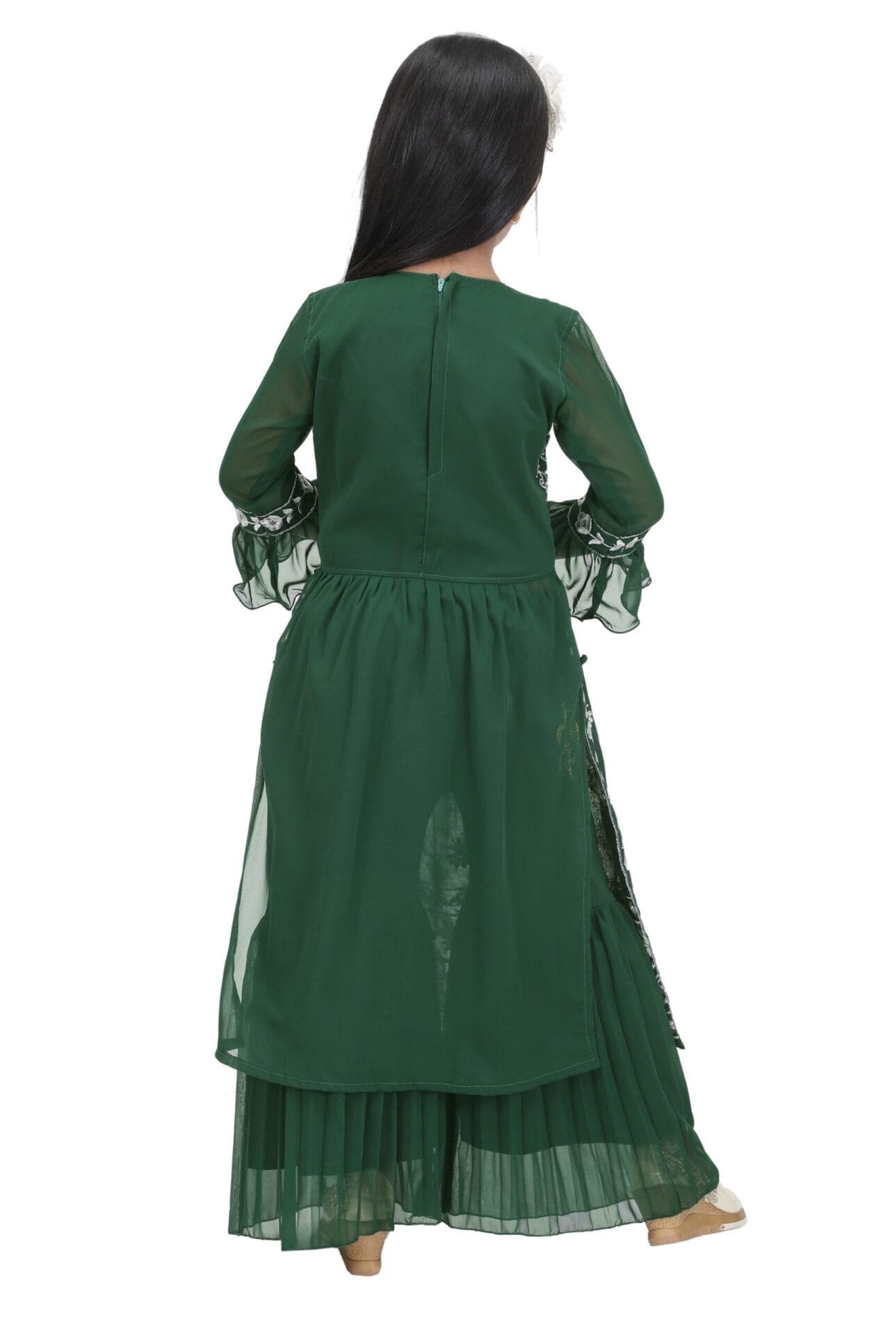 Girls Green Nayra Suit with Embroidery and Stone Handwork - Image 2
