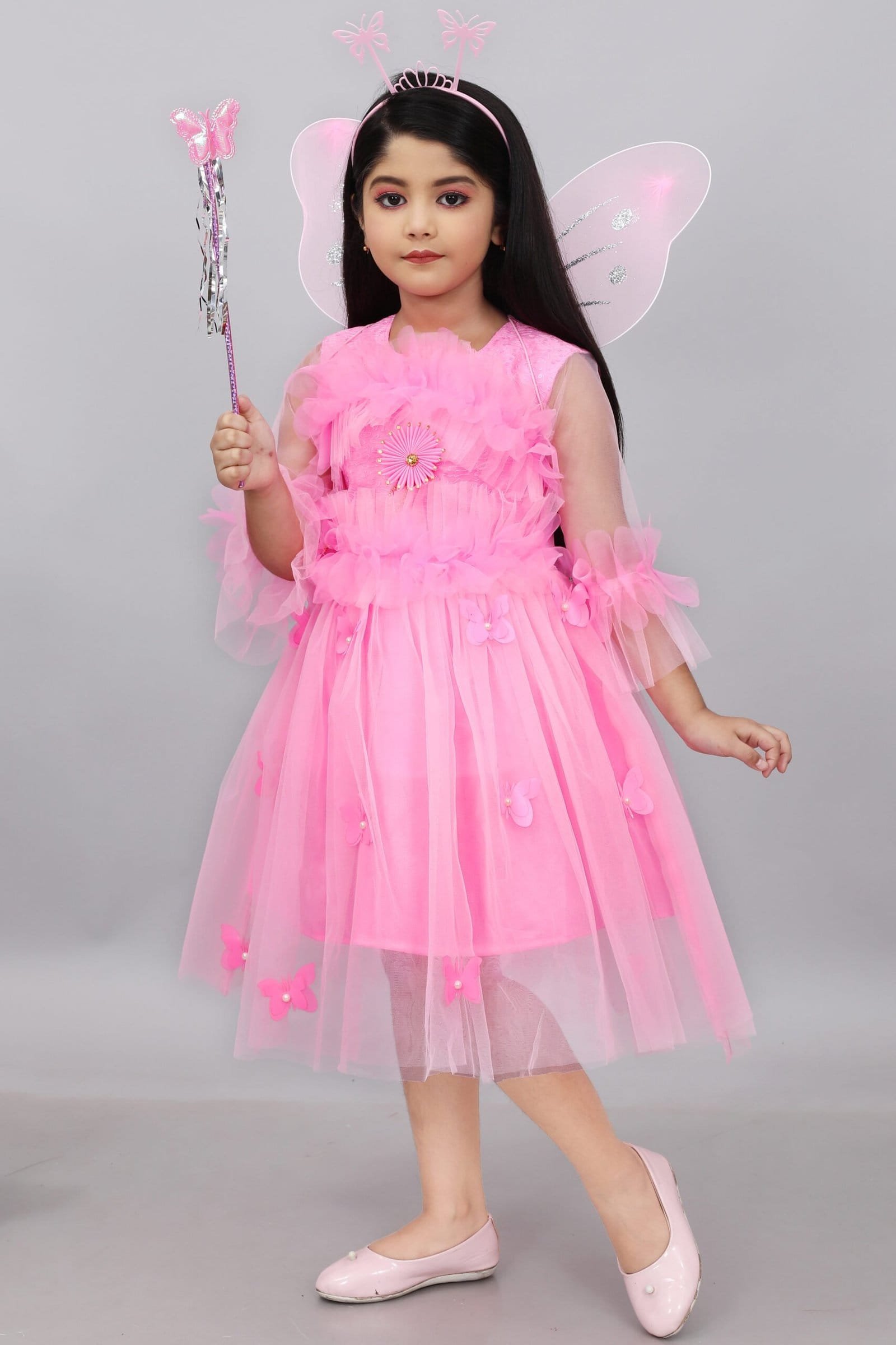 Pari Frock Dress for Girls - Pink Color Lighting Dress - Image 3