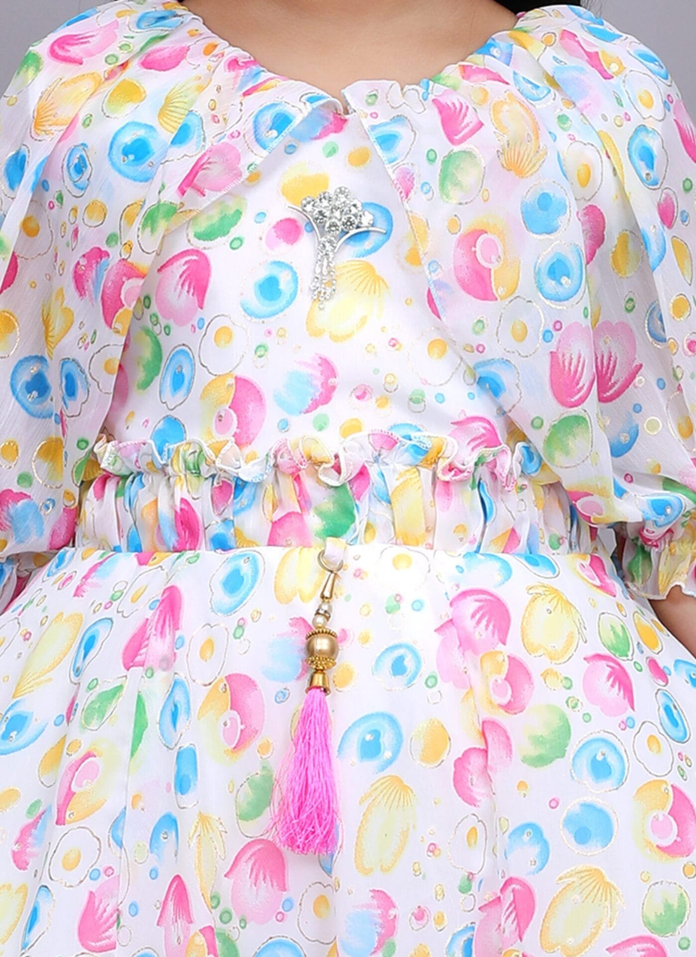 Girls Multicolor Long Chiffon Cloth Frock & Dress - Image 4