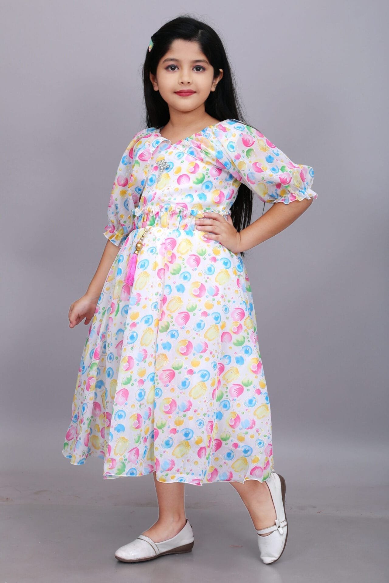 Girls Multicolor Long Chiffon Cloth Frock & Dress - Image 3