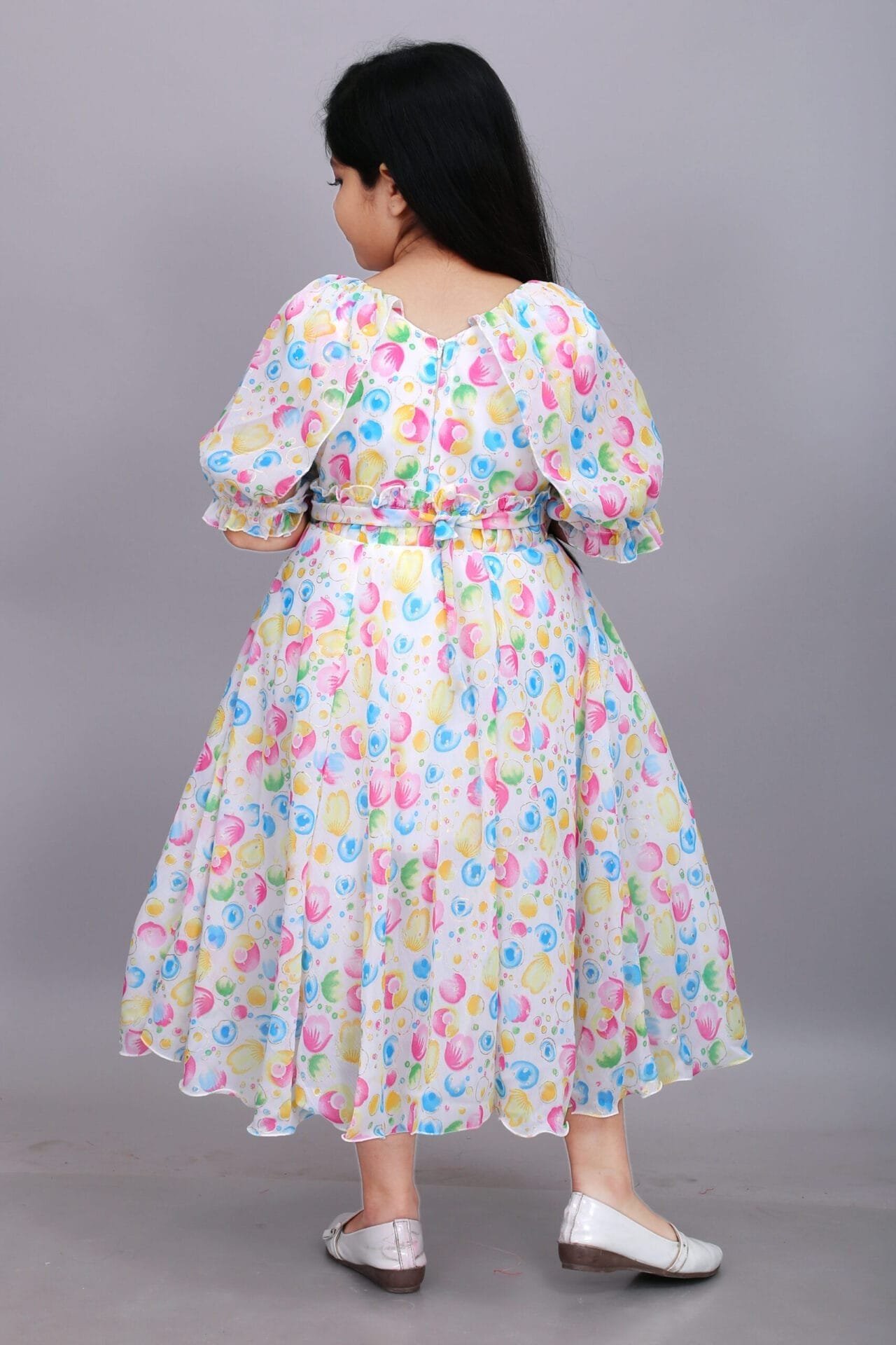 Girls Multicolor Long Chiffon Cloth Frock & Dress - Image 2