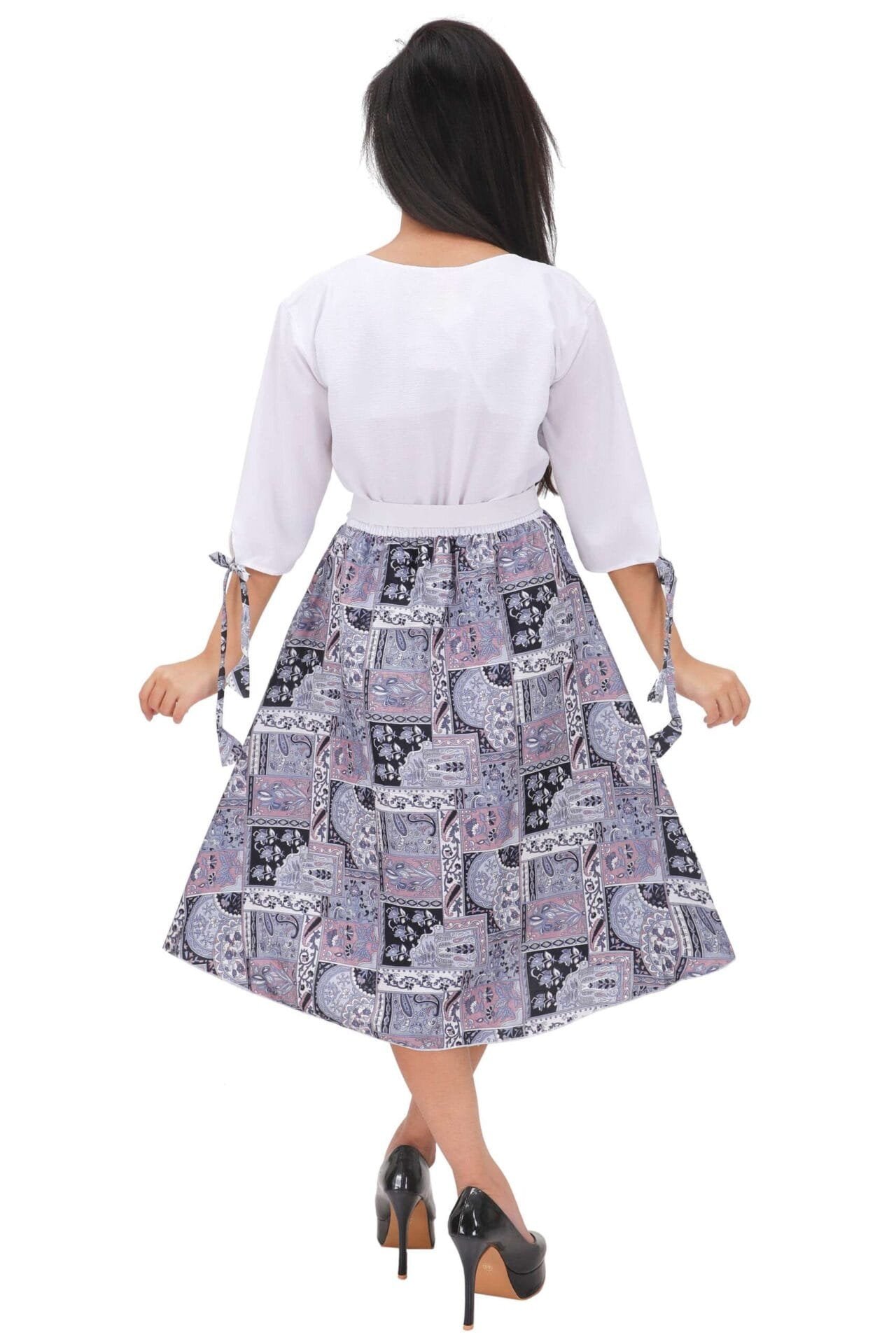 Women's Wrap Long Top - Black & White Printed Party Wear - Image 2