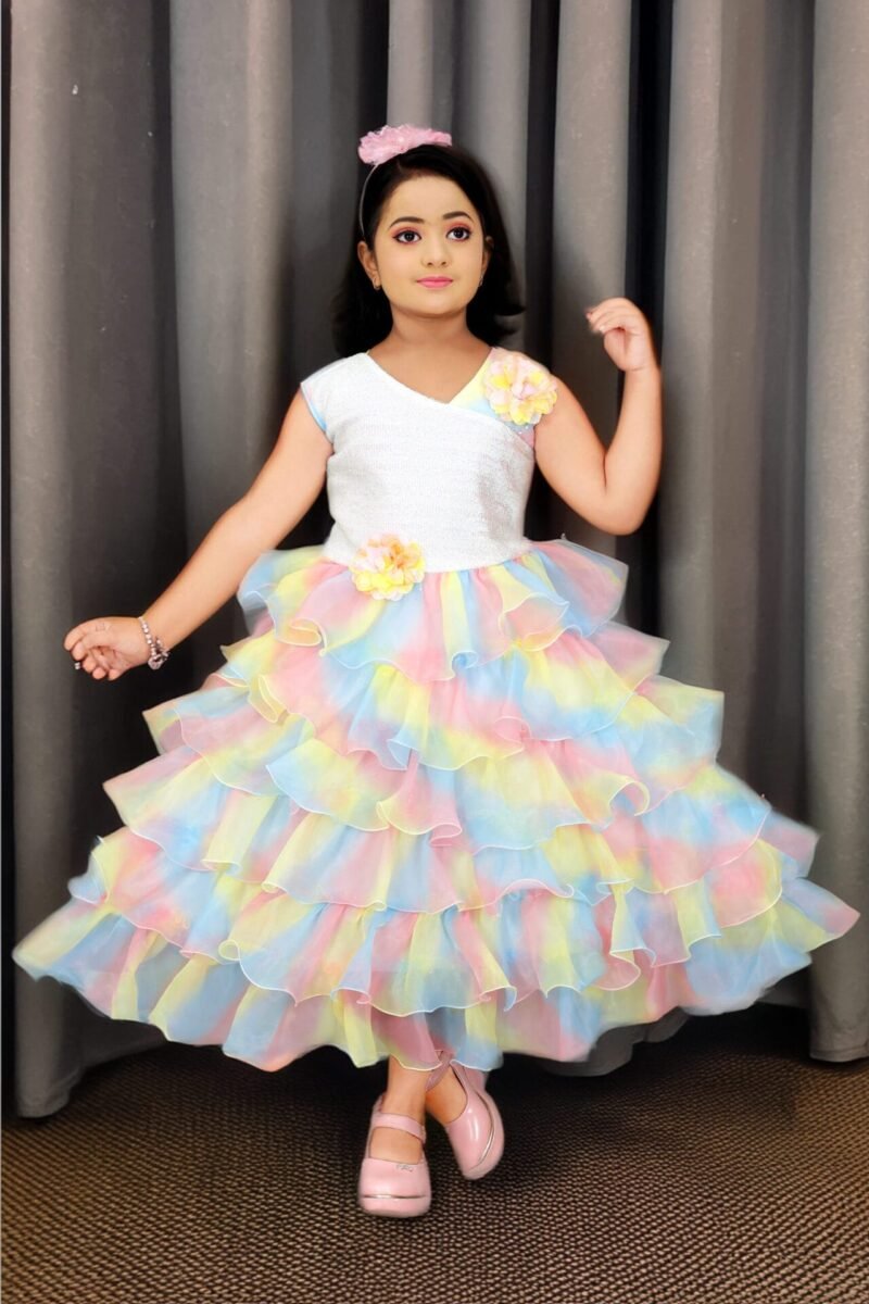 Girls Light Multicolor Party Wear Gown Frock Girls Light Multicolor Party Wear Gown Frock | Shop X Now