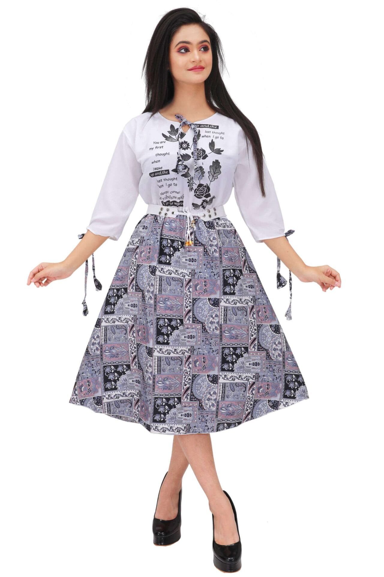 Women’s Wrap Long Top – Black & White Printed Party Wear