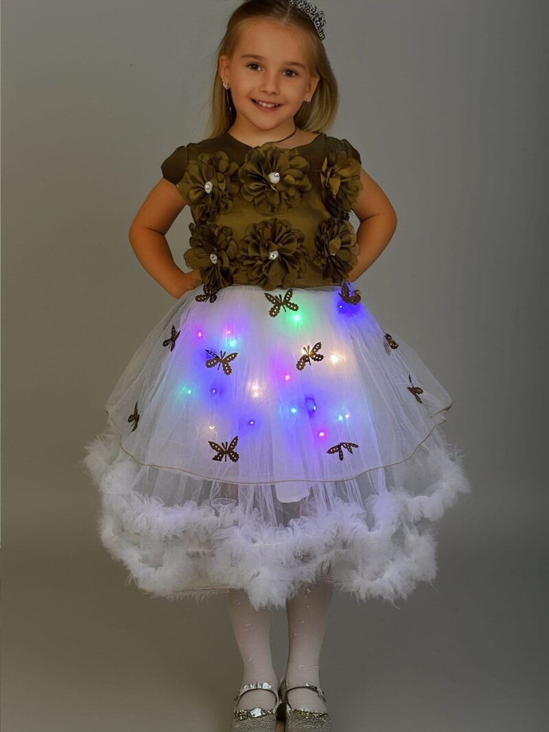 Lighting Dress Net Long Frock for Girls – Gold Color