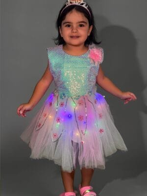 Lighting Dress for Girls – Kids Net Frock, Pink Color