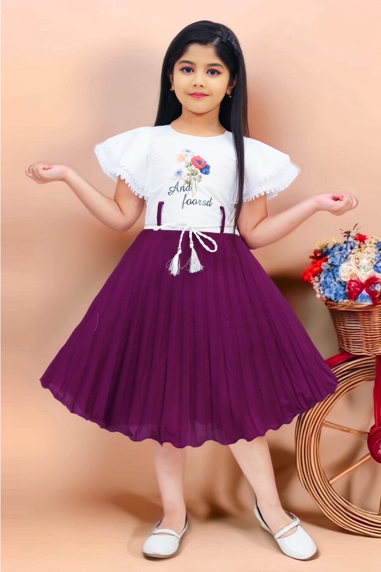 Girls Maroon Party Wear Frock