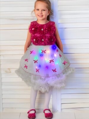 Lighting Dress Girls Pink Net Party Wear Frock