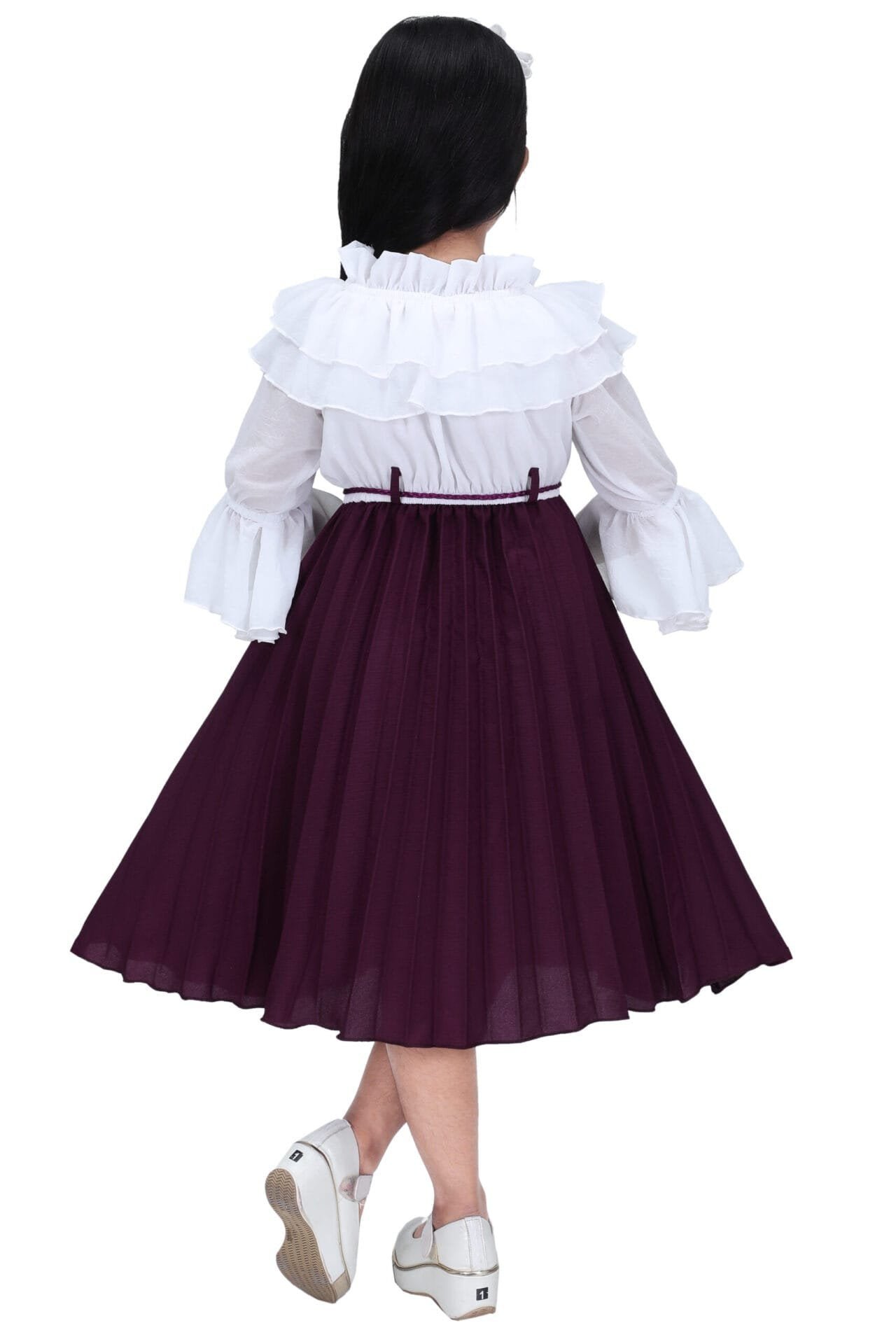 Girls Maroon and White Western Style Party Dress - Image 2