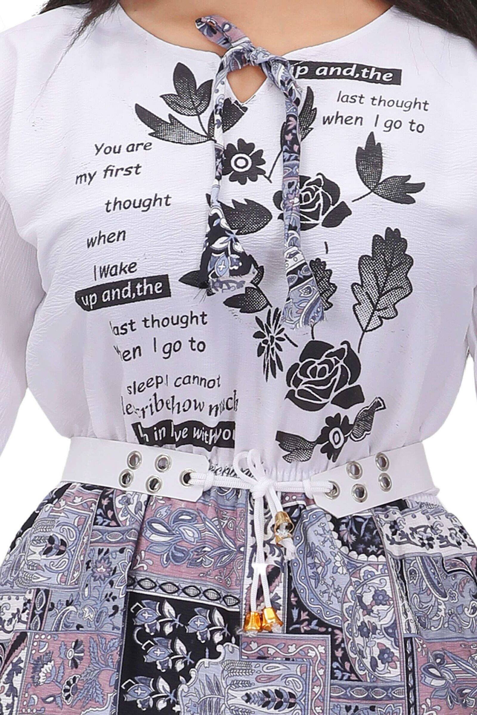 Women's Wrap Long Top - Black & White Printed Party Wear - Image 3