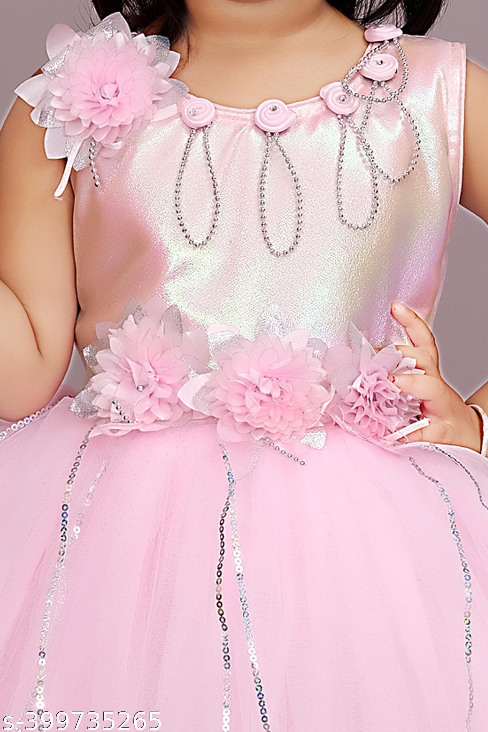 Girls Net Frock for Kids Dress Pink Color - Image 4