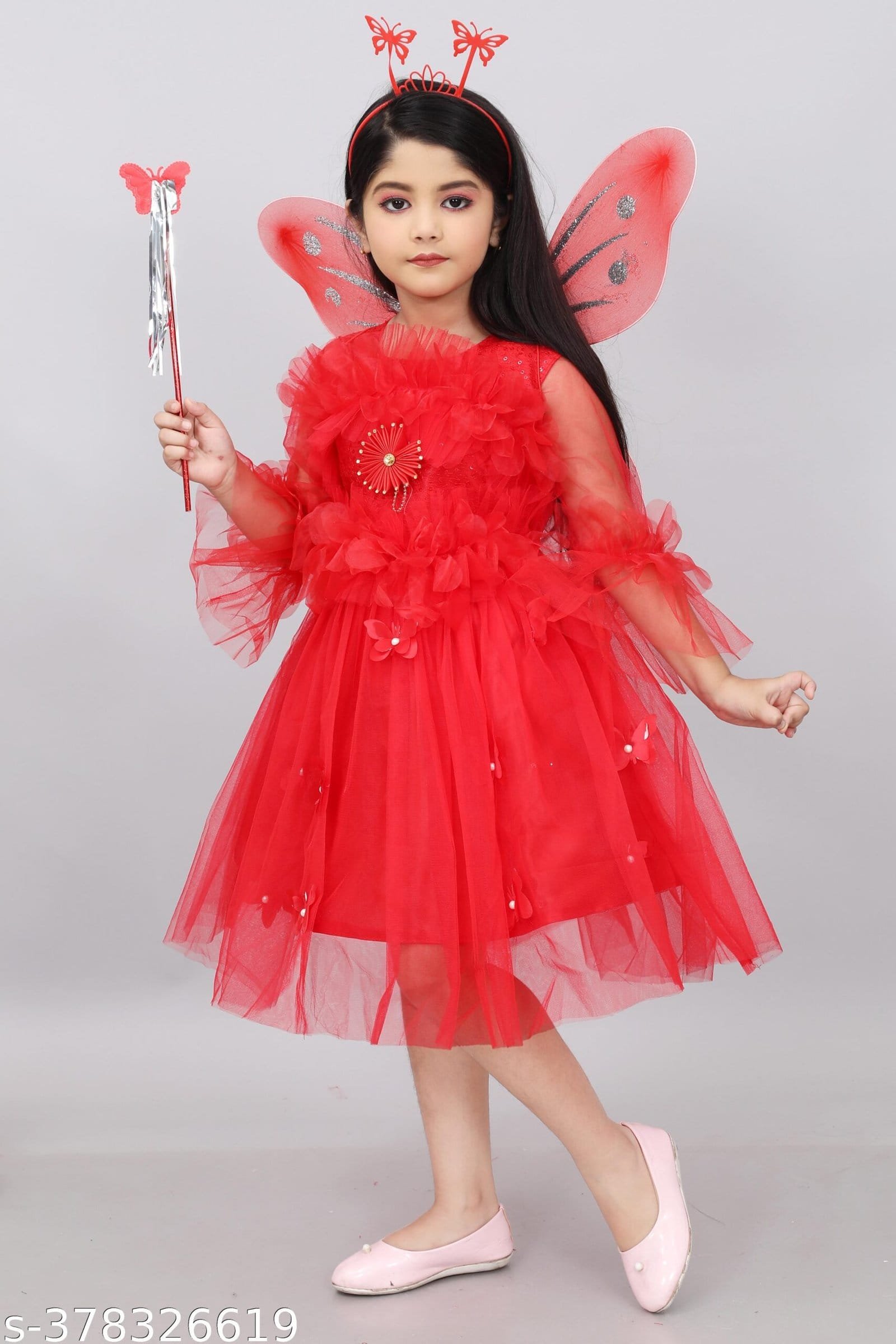 Pari Frock Dress for Girls - Red Color Lighting Dress - Image 3