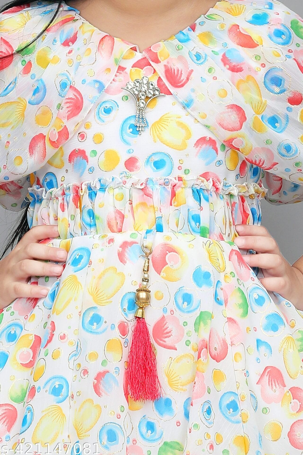 Girls Printed Chiffon Frock - Casual Wear - Image 4