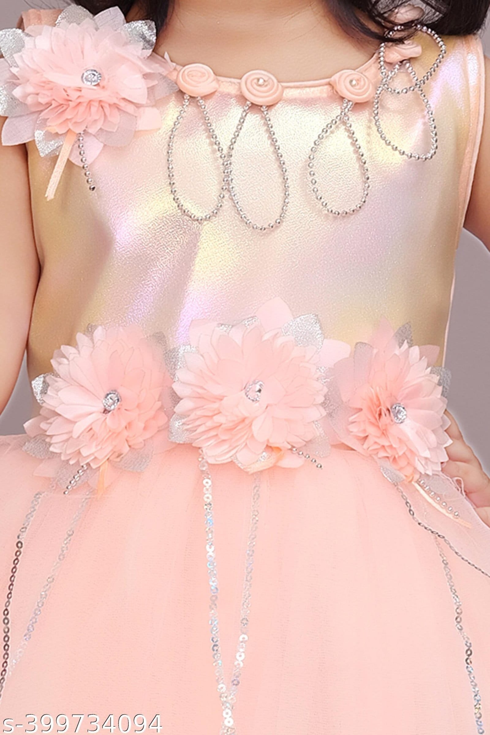 Girls Net Frock for Kids Dress Peach Color - Image 4