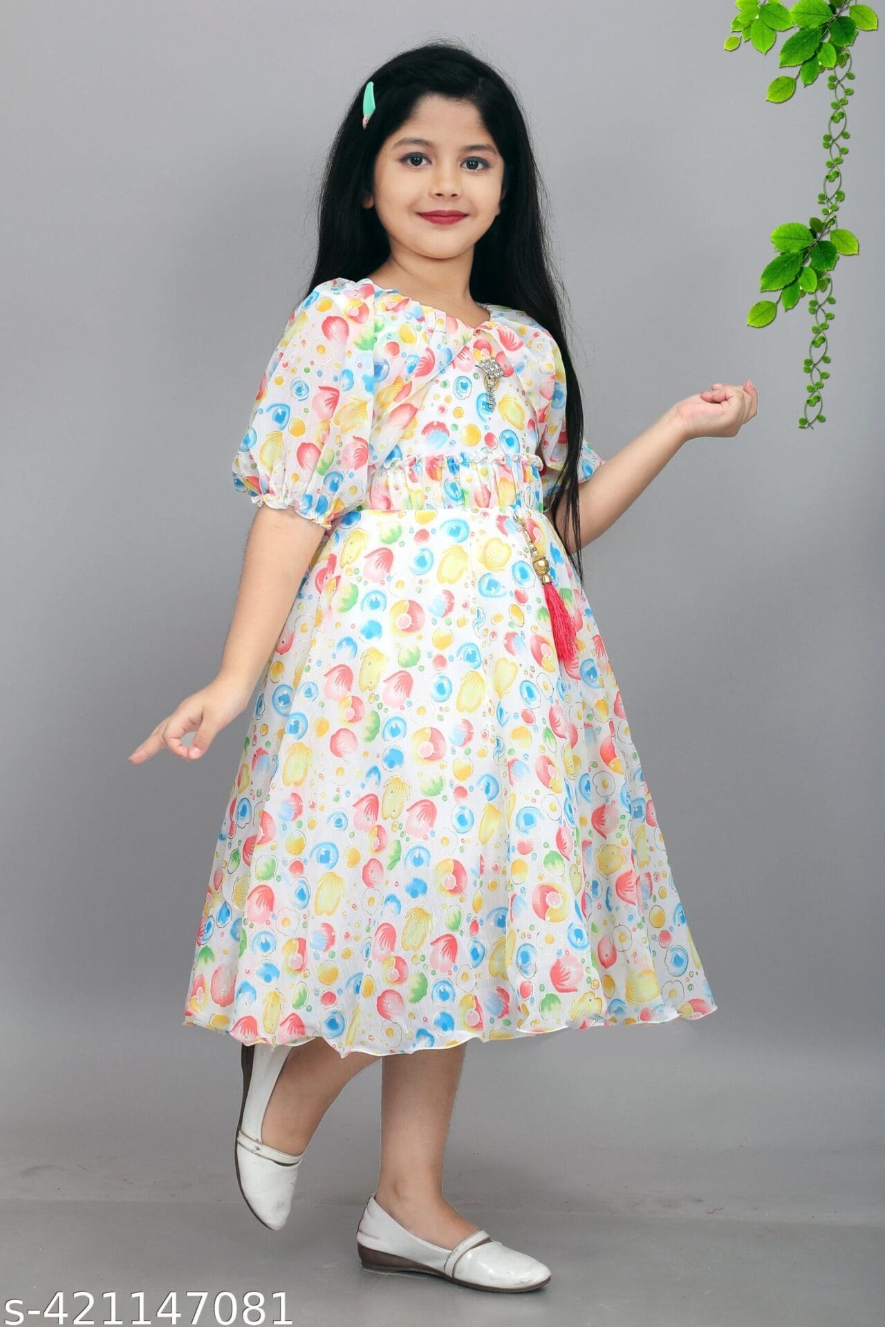 Girls Printed Chiffon Frock - Casual Wear - Image 3