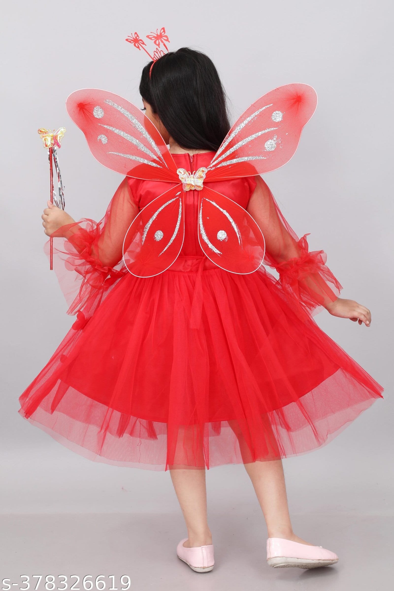 Pari Frock Dress for Girls - Red Color Lighting Dress - Image 2