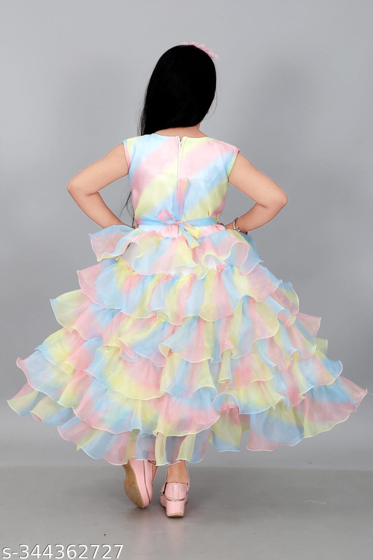 Girls Light Multicolor Party Wear Gown Frock - Image 2