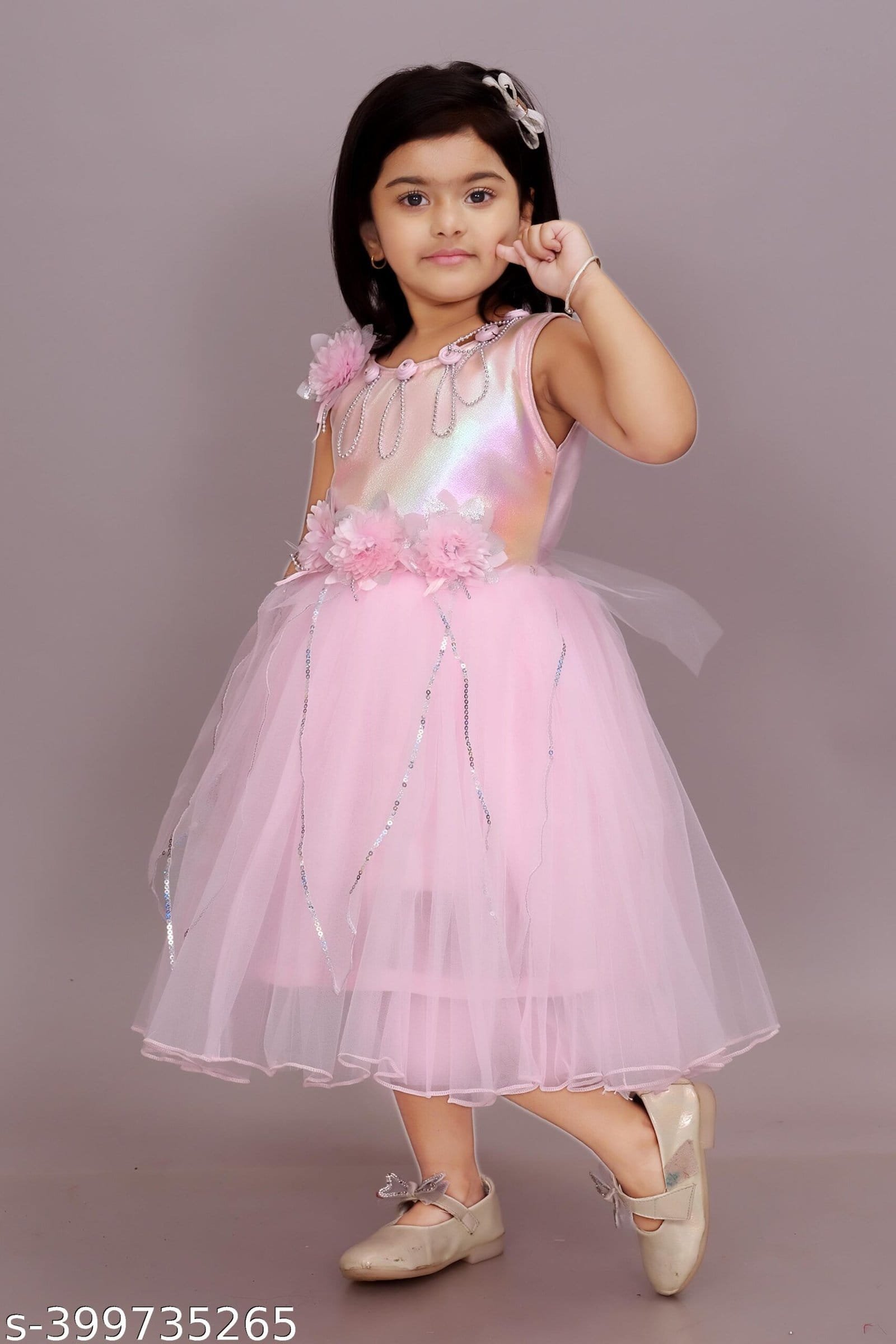Girls Net Frock for Kids Dress Pink Color - Image 3