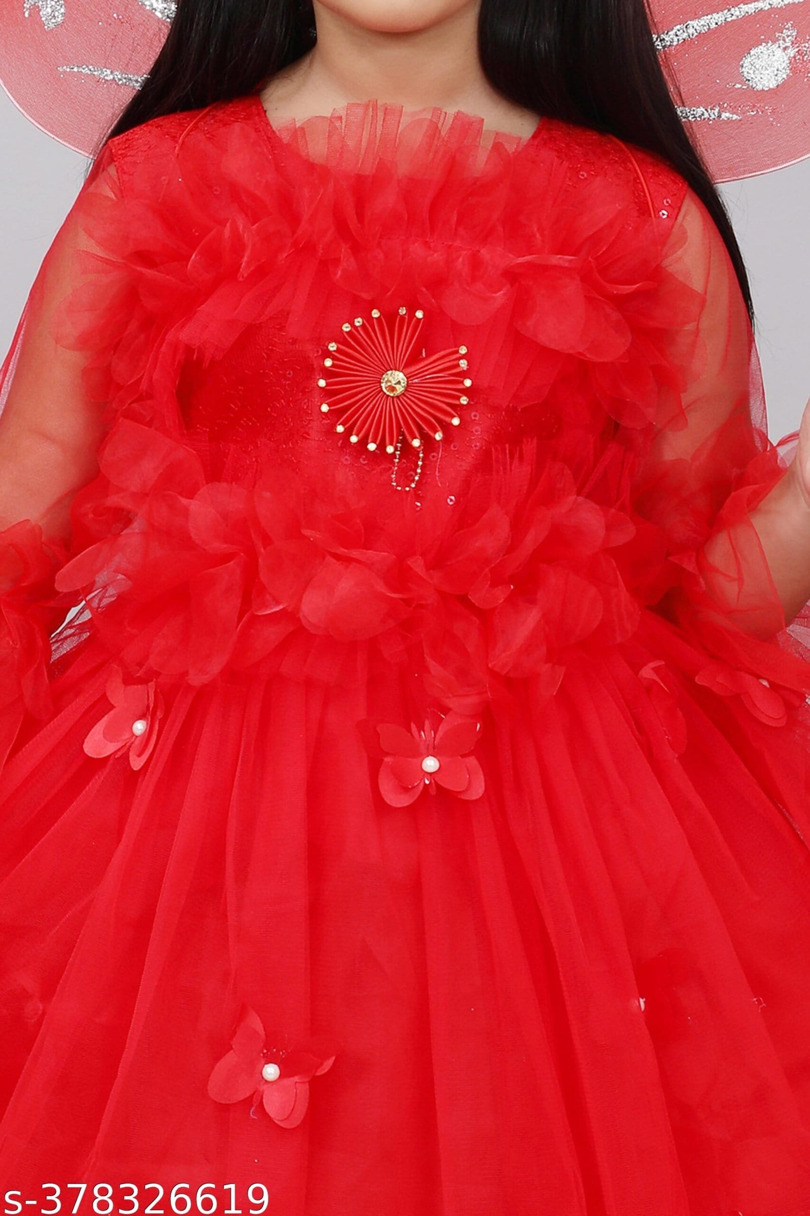 Pari Frock Dress for Girls - Red Color Lighting Dress - Image 4