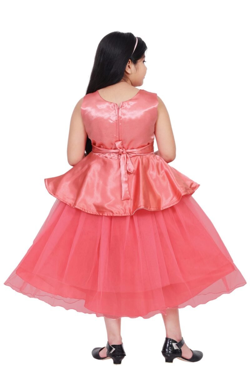 Alternative view of Girls Long Net Frock for Kids Stylish Party Wear Floor Length Gown with Glittery Belt | Shop X Now