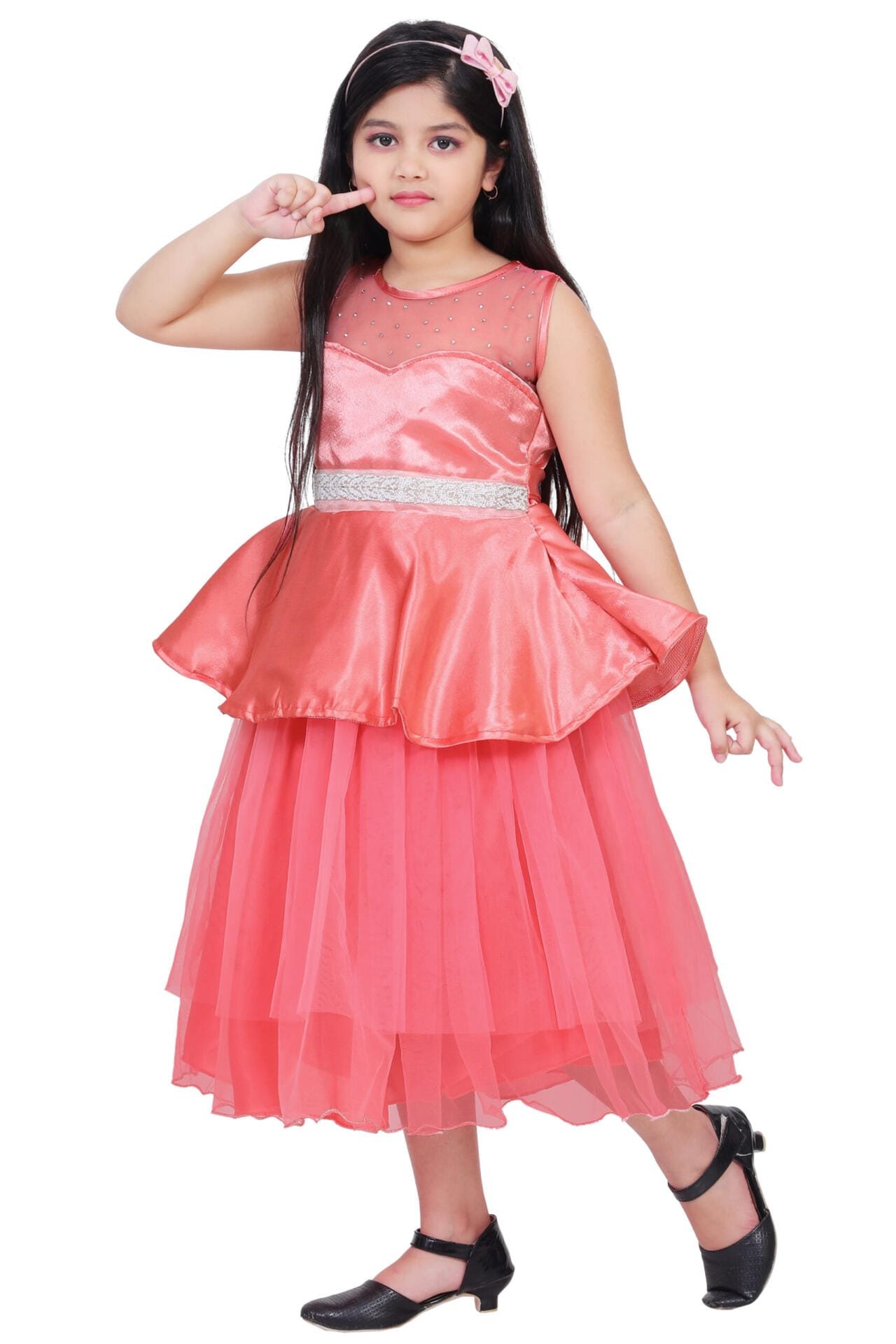 Girls Long Net Frock for Kids Stylish Party Wear Floor Length Gown with Glittery Belt Girls Long Net Frock for Kids Stylish Party Wear Floor Length Gown with Glittery Belt - Image 3 | Shop X Now