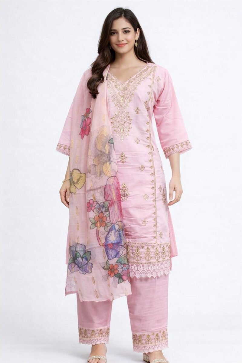 print Orna Churidar Ambotary work desgine Pink color - Image 3 | Shop X Now