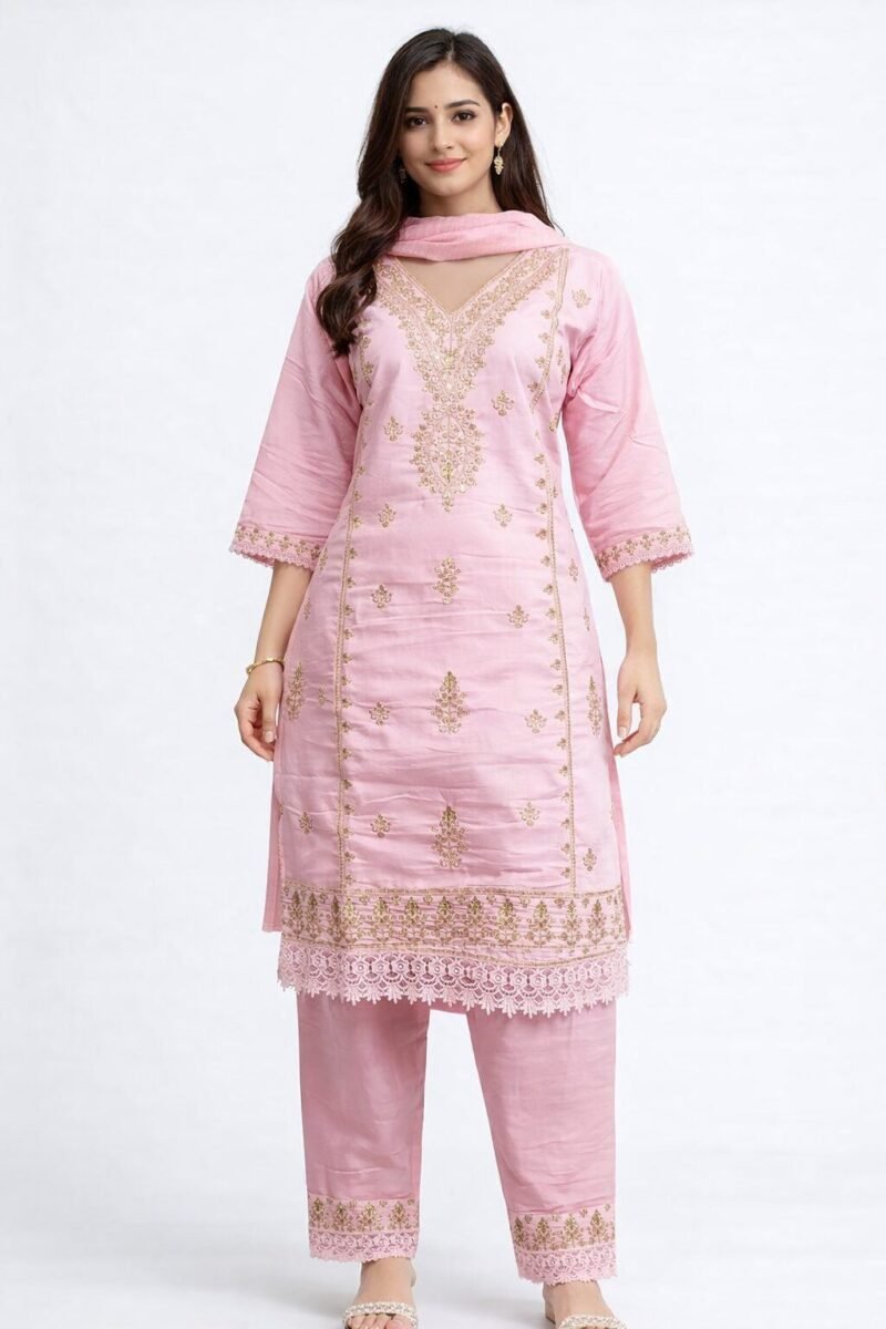 Alternative view of print Orna Churidar Ambotary work desgine Pink color | Shop X Now