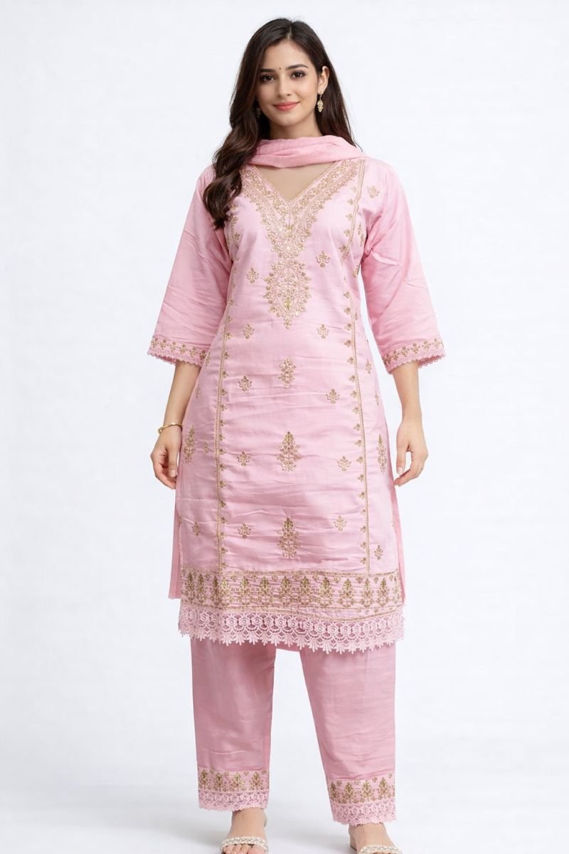 Alternative view of print Orna Churidar Ambotary work desgine Pink color | Shop X Now