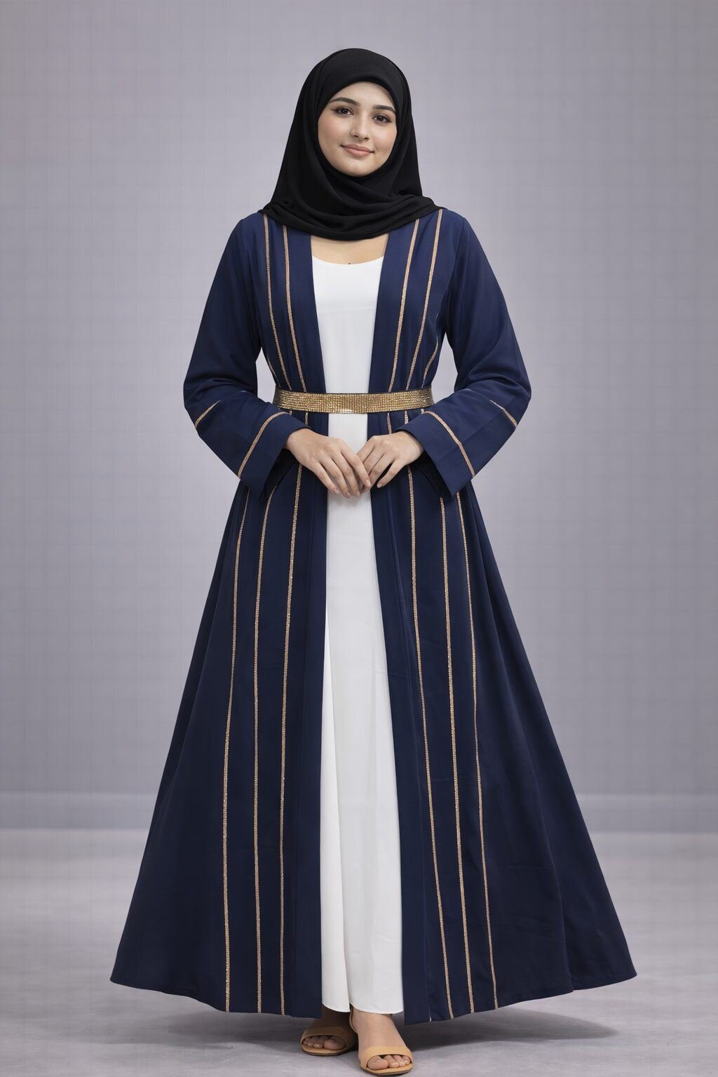 White Inner + Navi bloue Burqha Set full sleeve White Inner + Navi bloue Burqha Set full sleeve | Shop X Now