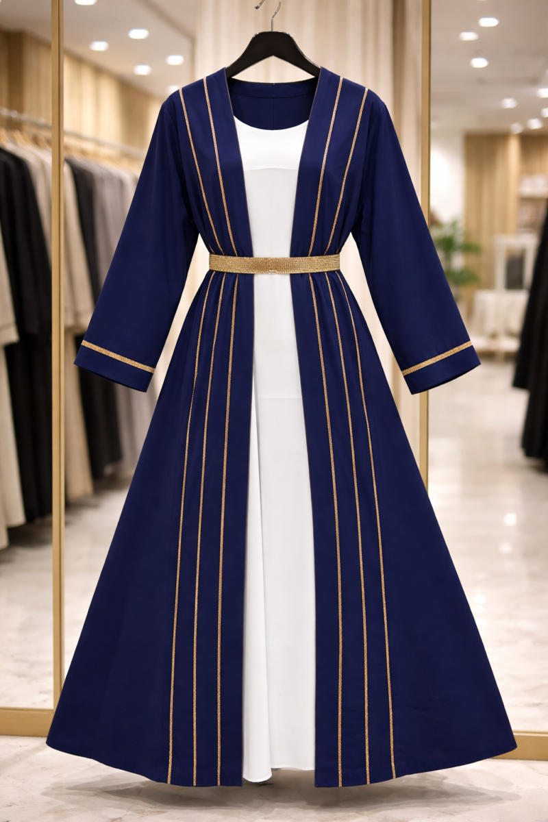 Alternative view of White Inner + Navi bloue Burqha Set full sleeve | Shop X Now