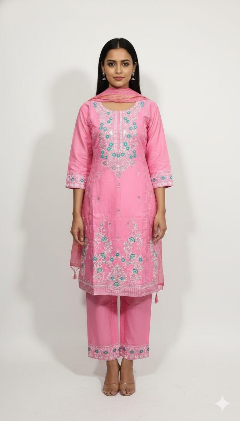Alternative view of cotton churidra Paink Color ambotry work | Shop X Now