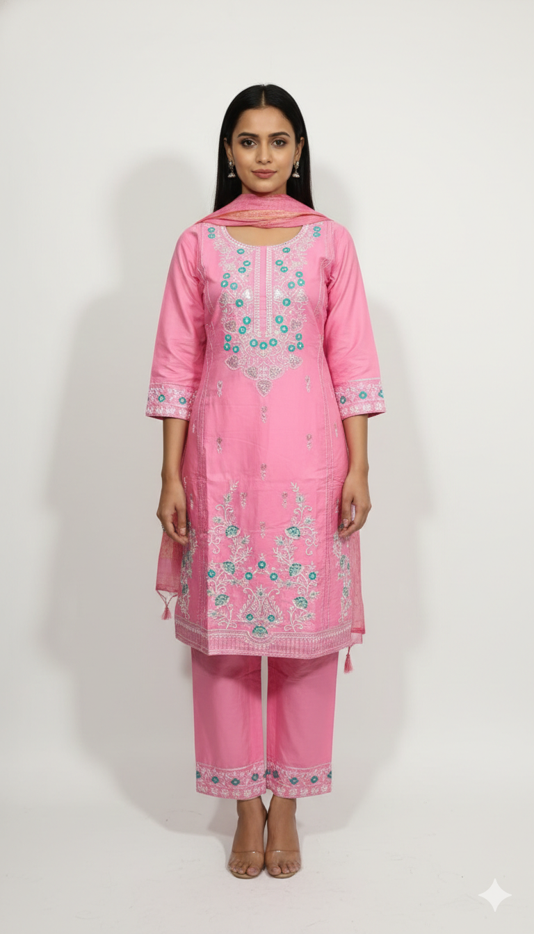 Alternative view of cotton churidra Paink Color ambotry work