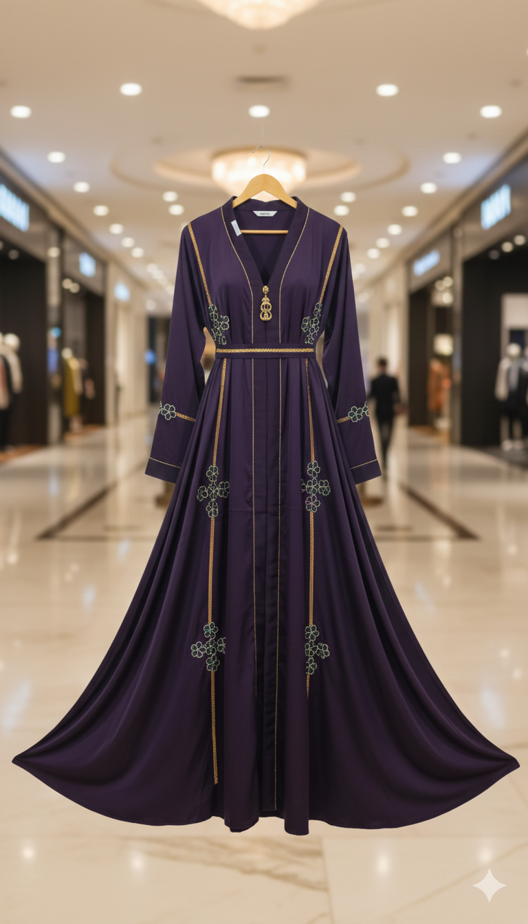 Alternative view of Elegant Women’s Black Abaya Dress – Modest Dubai Style Kaftan with Floral Embroidery, Open Front Kimono Robe for Prayer, Ramadan & Eid – Lightweight & Breathable Fabric