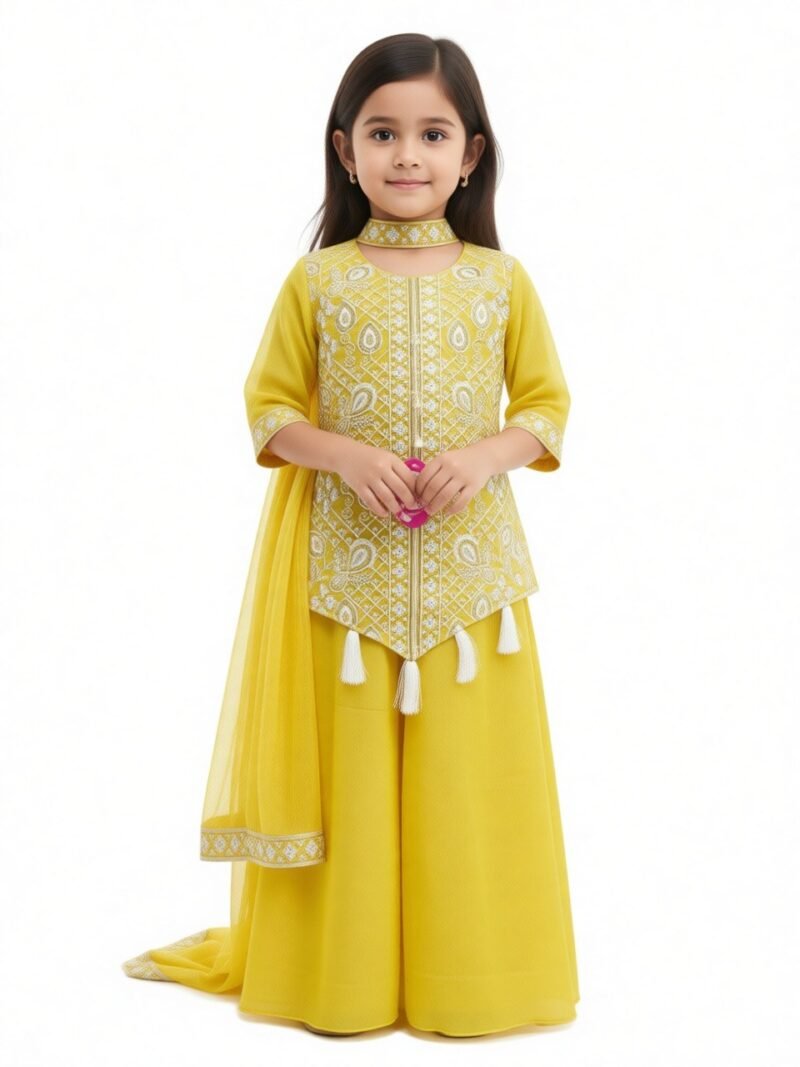Girls kids Lehenga Gold color paint top set ambotary work