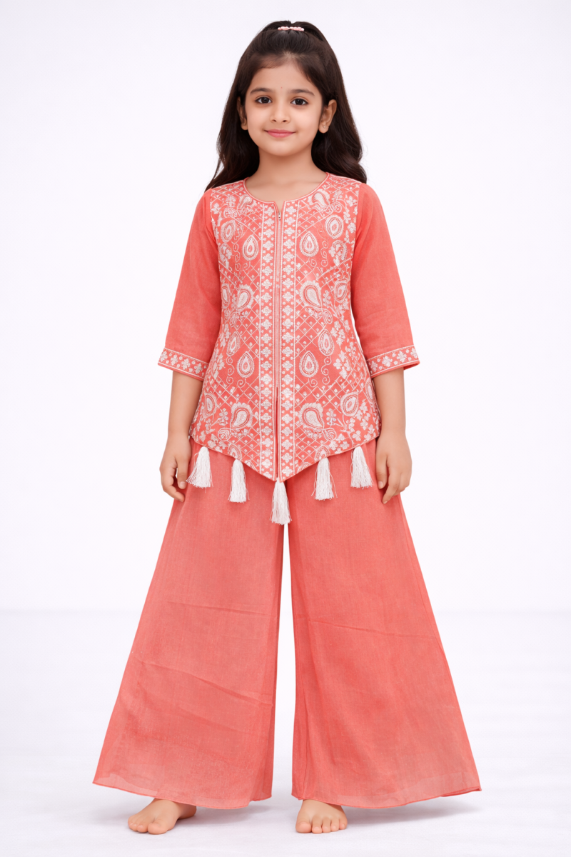 Girls kids Lehenga Peatch color paint top set ambotary work