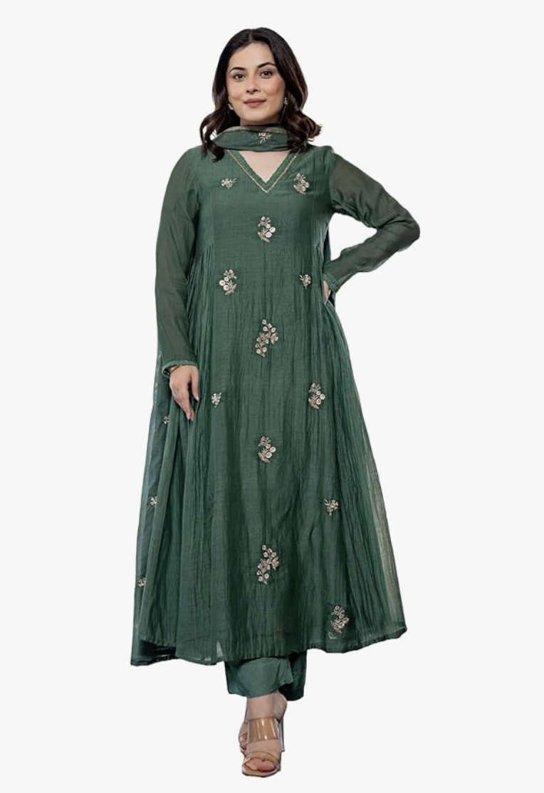 Women Embroidery Solid Anarkali Kurta and Pant Set with Dupatta | Shop X Now