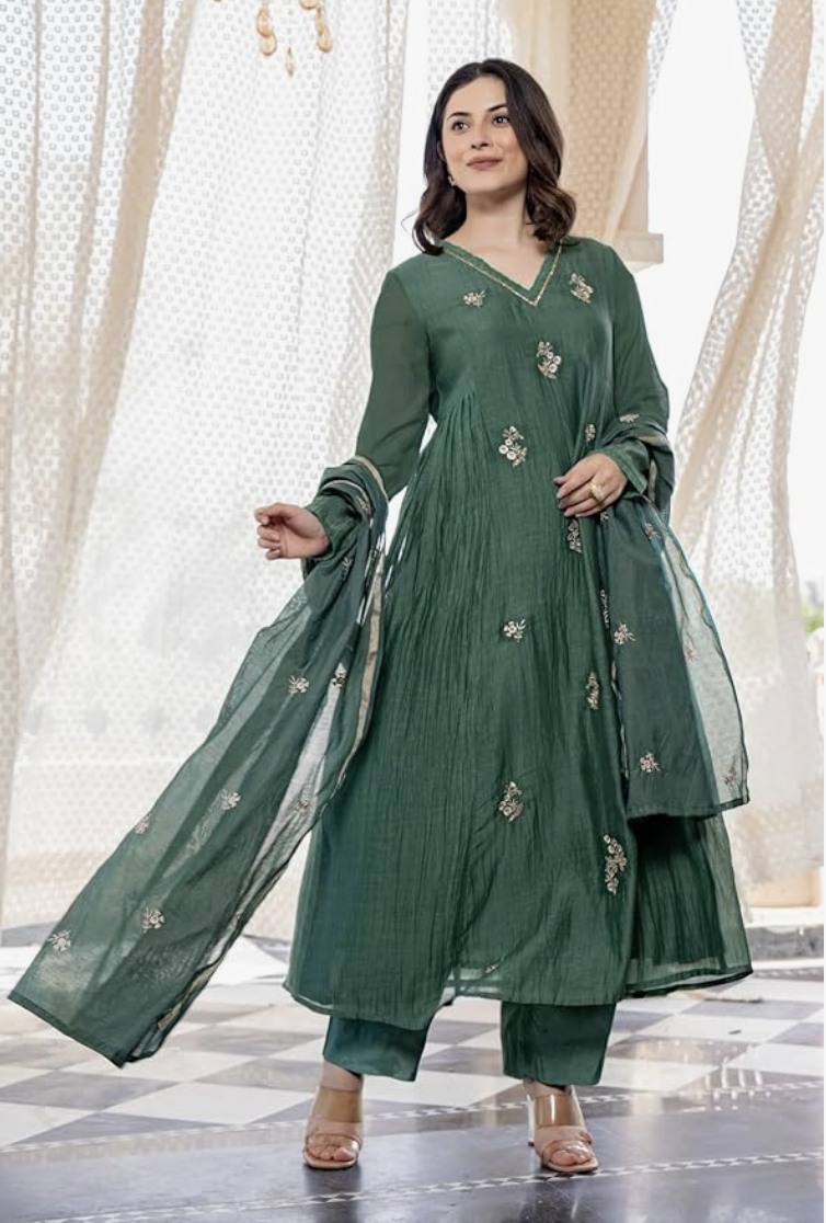 Alternative view of Women Embroidery Solid Anarkali Kurta and Pant Set with Dupatta | Shop X Now