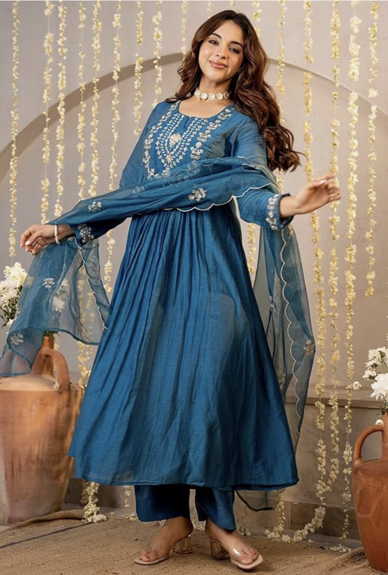 Alternative view of Women Embroidery Solid A-Line Kurta and Pant Set with Dupatta