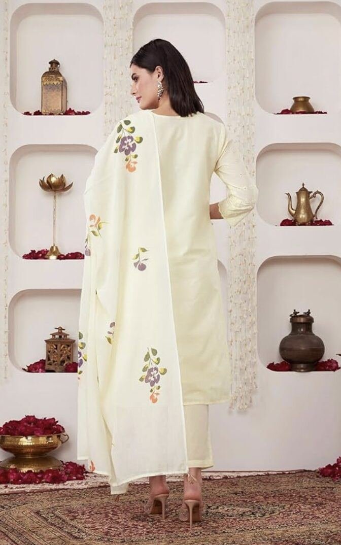 Alternative view of Women's Embroidered Cotton Kurta Pant Set with Dupatta (Available in Plus Sizes) | Shop X Now