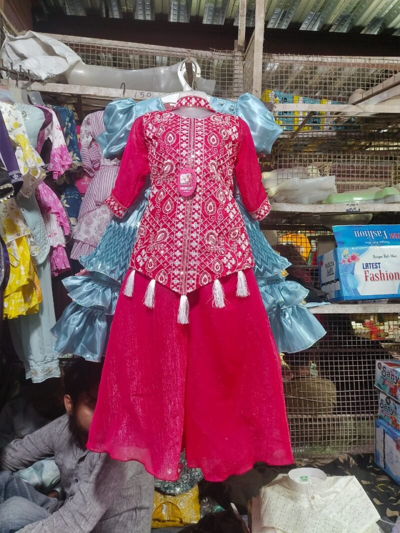 Alternative view of Girls kids Lehenga Rani color paint top set ambotary work | Shop X Now