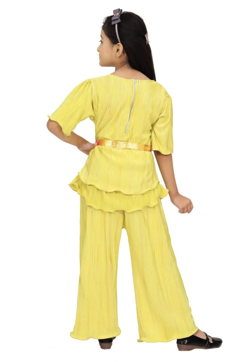 Alternative view of Girls Golden Yellow Co-ord Set with Belt | Cotton Blend | 4-10Y | Shop X Now