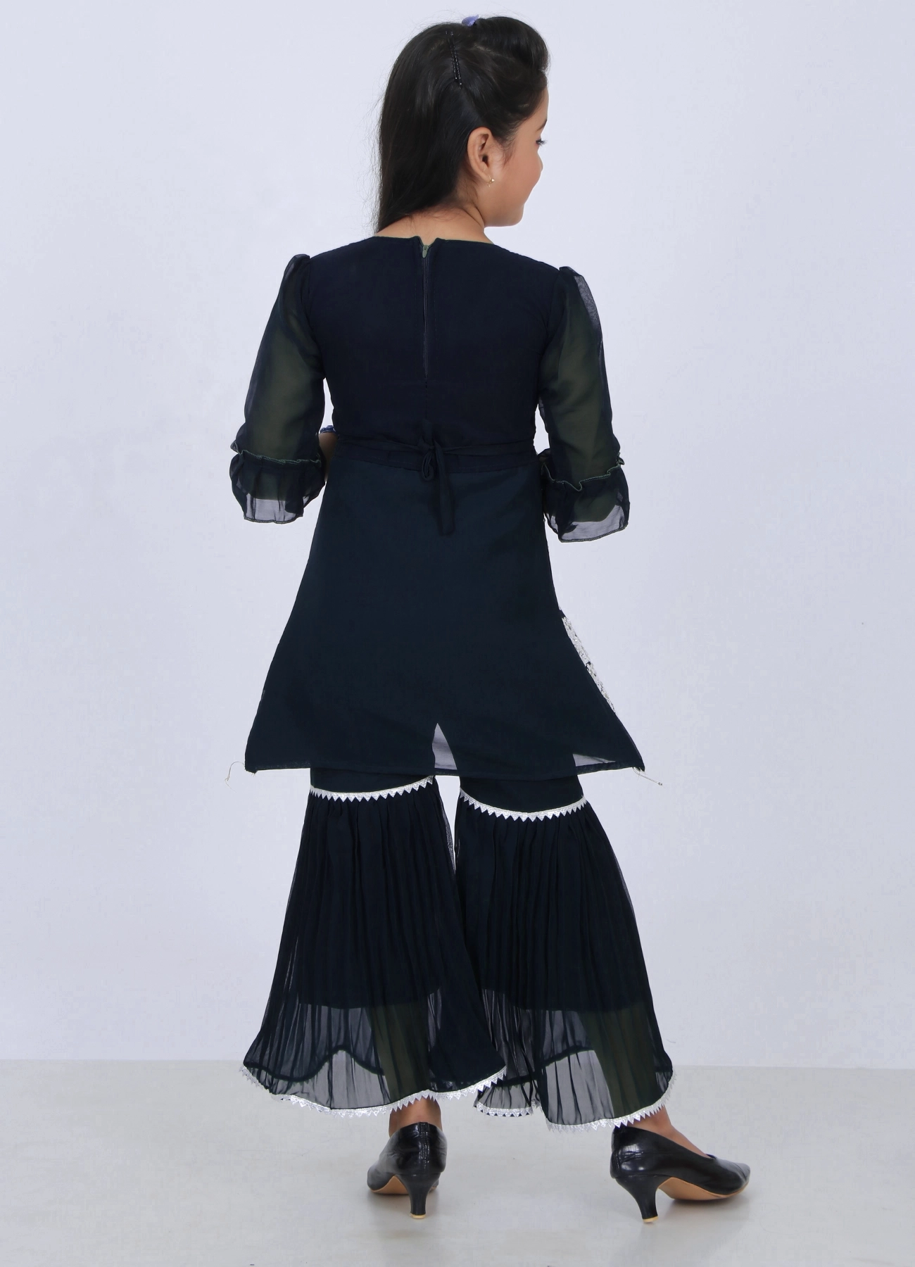 Girls Black Embroidered Sharara Set | Wedding Ethnic Dress | 5–10Y Girls Black Embroidered Sharara Set | Wedding Ethnic Dress | 5–10Y - Image 3 | Shop X Now