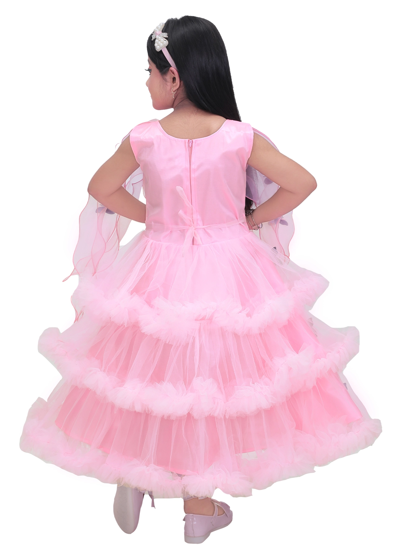 Pink Butterfly Net Frock for Girls - Party Wear - Image 2